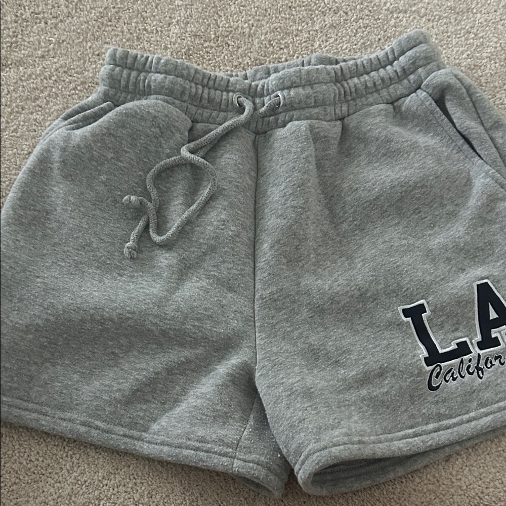 Women’s Gray Athletic Fleece Shorts with LA Detail